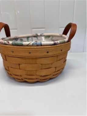 Longaberger Small Button Basket w Botanical Fields Liner and Plastic Protector
